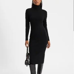 NWT Express Black Ribbed Midi Turtleneck Sweater Dress